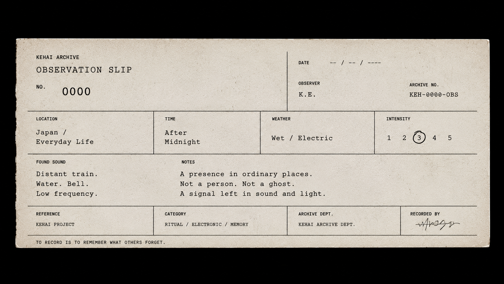 KEHAI Archive — Observation Slip